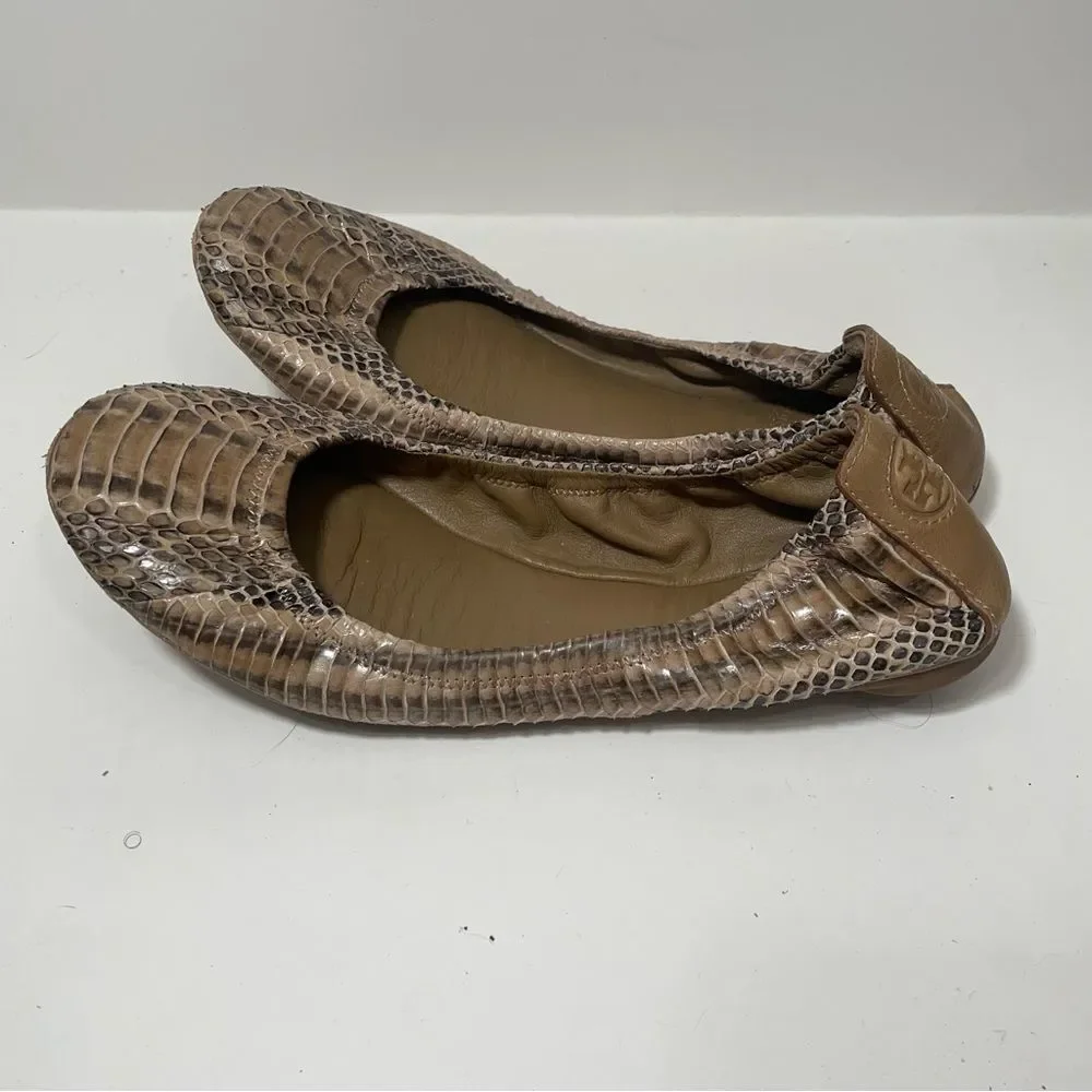 Tory Burch Taupe Snakeskin Ballet Flats - Picture 3 of 6